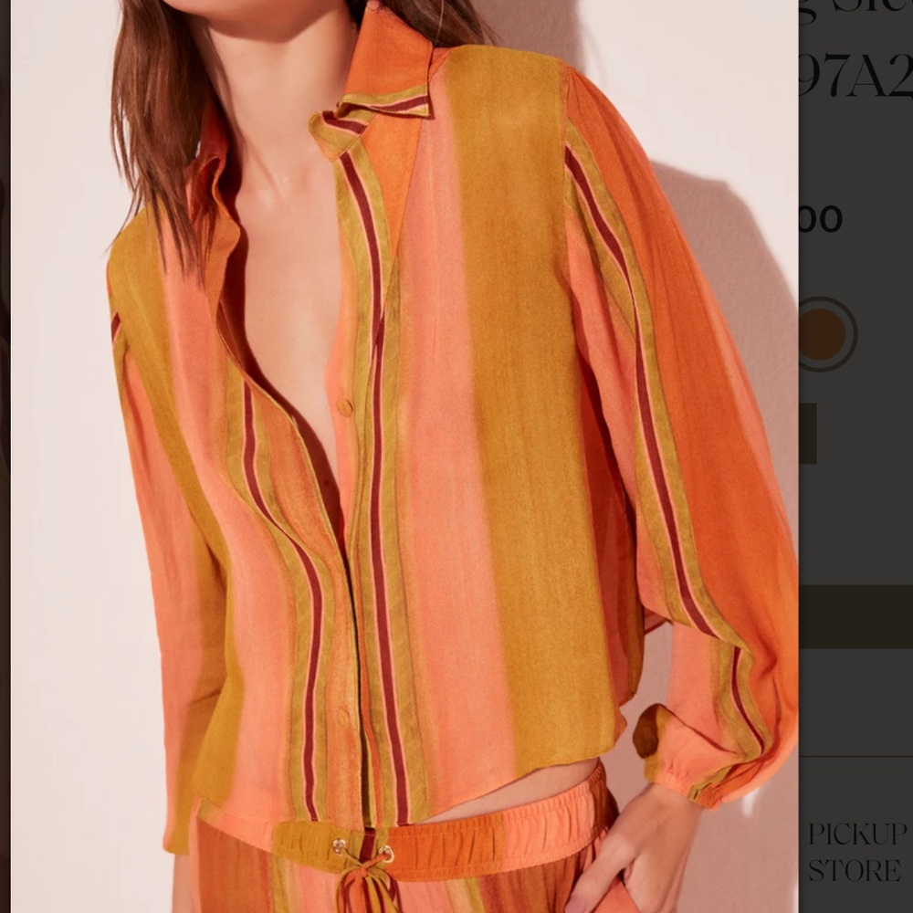 Agua de Coco Brazil Brushed Stripe Cropped Long Sleeve Shirt
